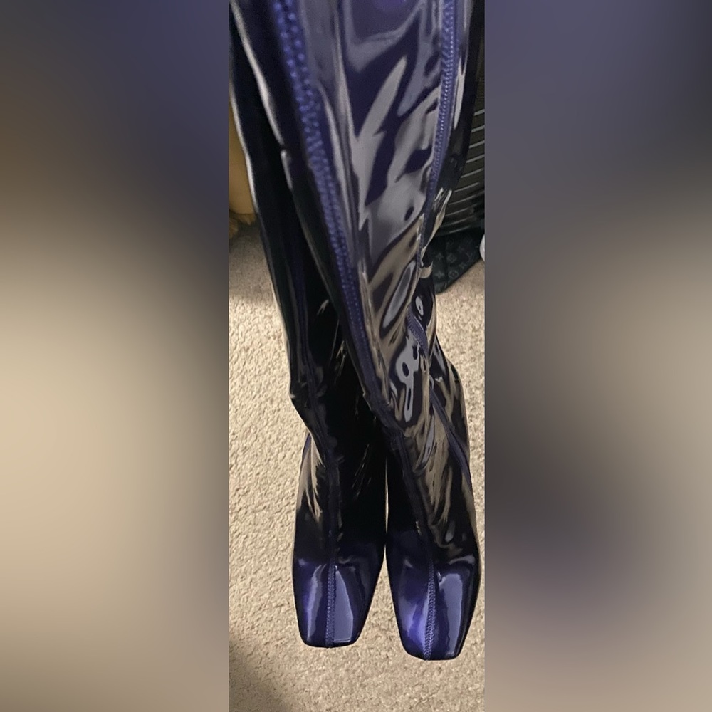AKIRA Glossy Violet Heeled Boots